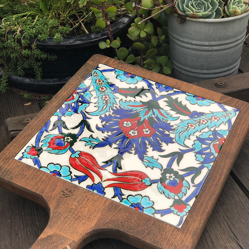 トルコ製セラミック・ウッド枠トレー 絵画 エーゲの恵み 通販｜Creema 