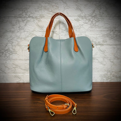 新商品 レディス  ３way バッグ スタイリッシュ 本革 シュリンクレザー バッグインバッグ付 ブルー 1枚目の画像