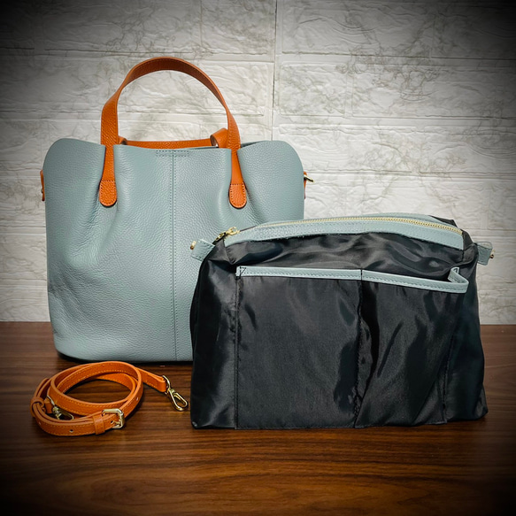 新商品 レディス  ３way バッグ スタイリッシュ 本革 シュリンクレザー バッグインバッグ付 ブルー 10枚目の画像