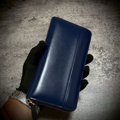 アンティークガラスレザー 長財布 カード14枚 大容量 ネイビー 紺 革