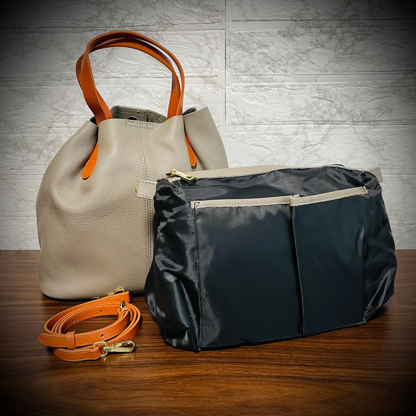 新商品 レディス  ３way バッグ スタイリッシュ 本革 シュリンクレザー バッグインバッグ付 グレー 10枚目の画像
