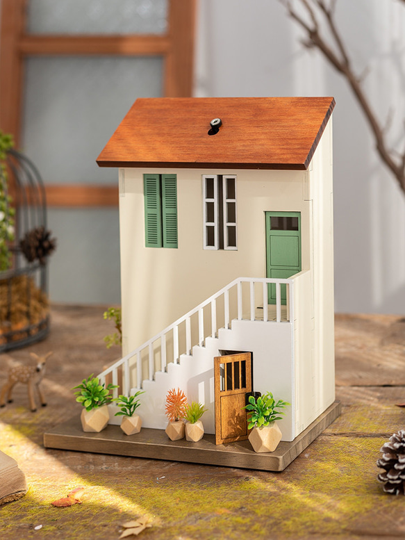 手作りの木工品、クリーム風ハウスモデルオーナメント、ミニハウス