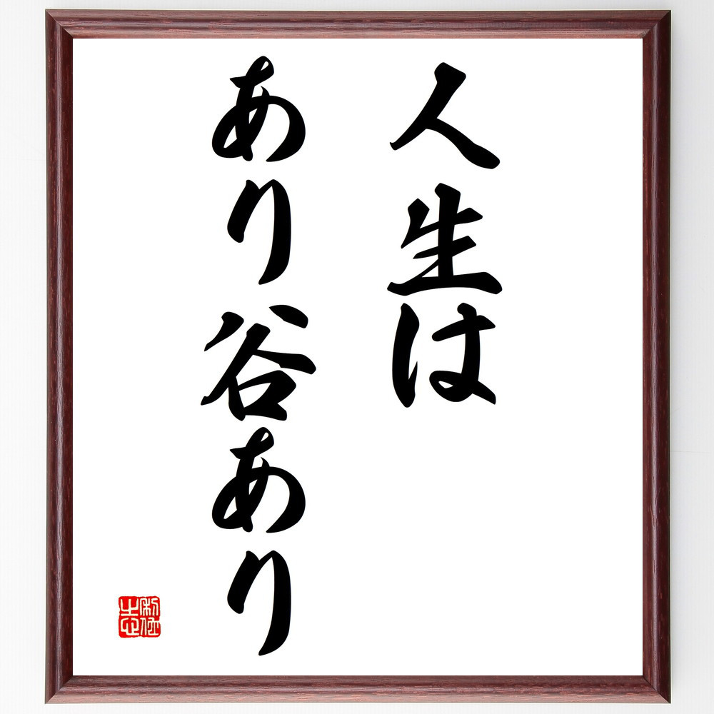 名言「人生は、あり谷あり」手書き書道色紙額／受注後の毛筆直筆（V3024）