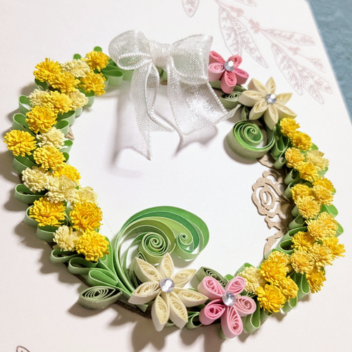 mr】ペーパークイリング ミモザリース メッセージカード 春 メッセージ