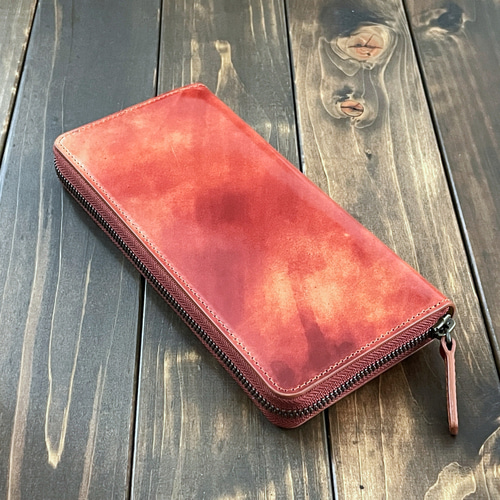 ROCADO社　シェルコードバン　二つ折り財布　ワインレッド ROCADO ロカド シェルコードバン 長財布 レッド イタリア ヌメ革 長