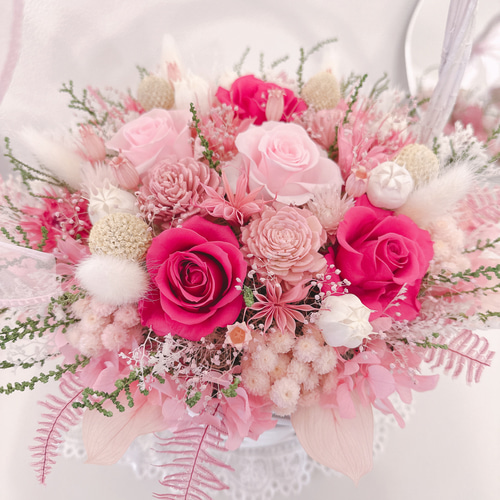 ホワイトバスケット 花籠 ピンク ウエディング 還暦祝 母の日ギフト お