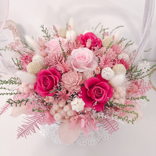 花籠 ( ピンク ) 1個 豪華 華やかな パステルピンク 花籠 ✽喜ばれる フラワー