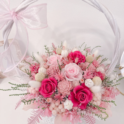 ホワイトバスケット 花籠 ピンク ウエディング 還暦祝 母の日ギフト お