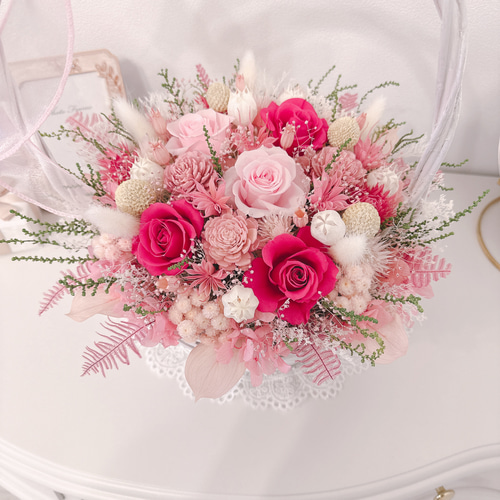 ホワイトバスケット 花籠 ピンク ウエディング 還暦祝 母の日ギフト お