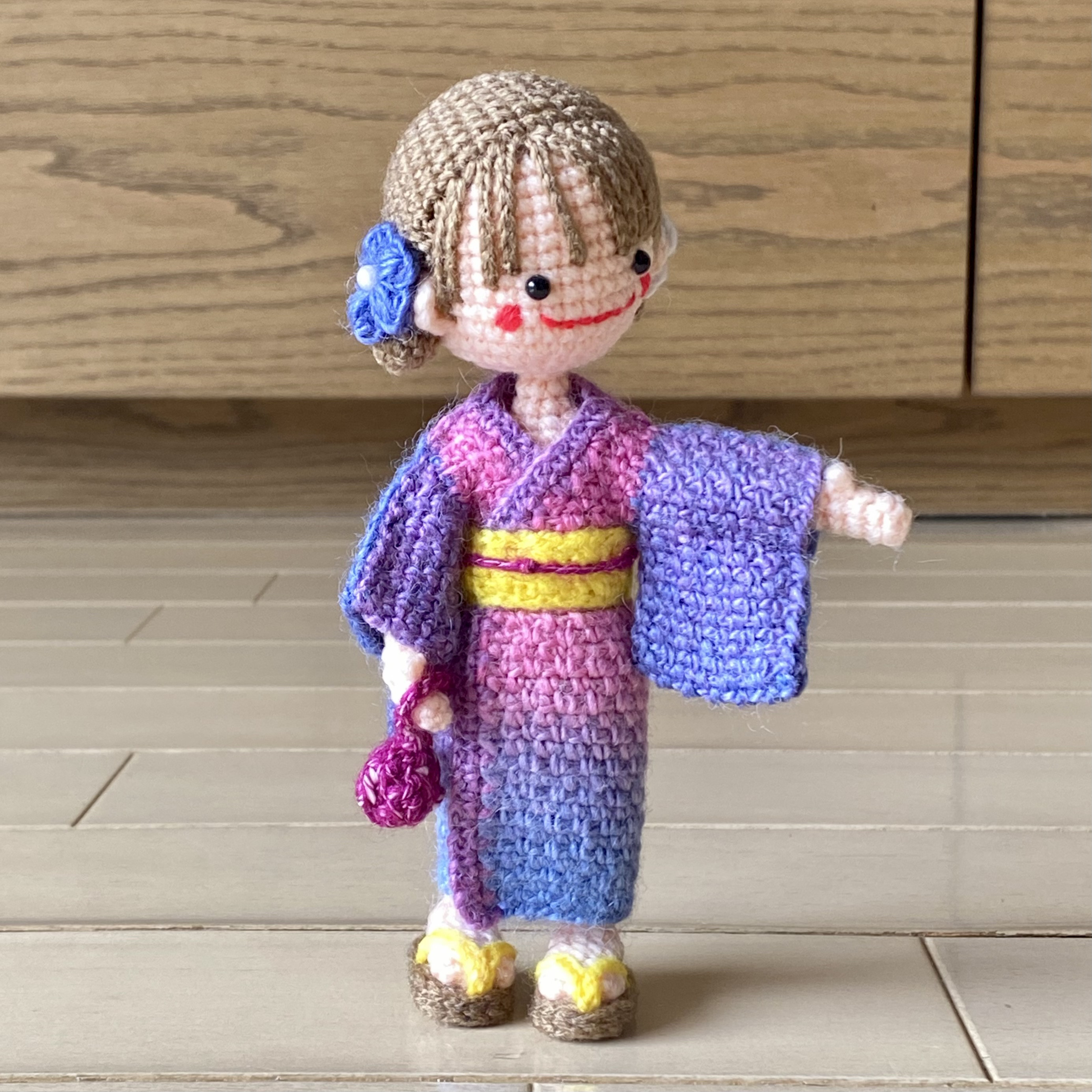 自立するあみぐるみ♪浴衣の女の子*あやのちゃん* あみぐるみ amidoki