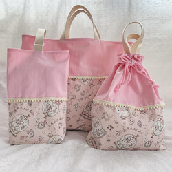 ハンドメイド 入園入学6点セット レッスンバッグセット いちご柄 ピンク系 ハンドメイド 入園入学6点セット レッスンバッグセット いちご柄