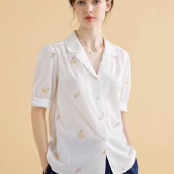 大人の開襟シャツ　半袖　花柄プリント　夏の半袖シャツ　コットン 2枚目の画像
