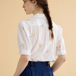 大人の開襟シャツ　半袖　花柄プリント　夏の半袖シャツ　コットン 5枚目の画像