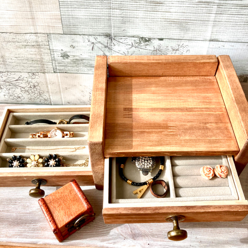 木製　アンティーク　アクセサリーボックス　ジュエリーケース　3段 アクセサリーケース 木製 3段 引き出し ジュエリーケース ジュエリー