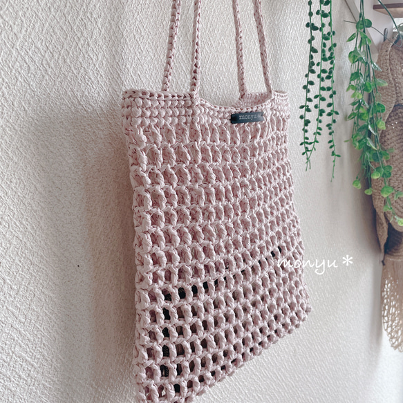 ☆ 方眼編みのコットン トートバッグ☆ ビニールトートバッグ