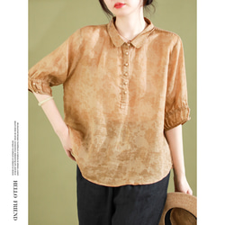 リネン カットソー レディース フレンチスリーブ ドルマンスリーブ Tシャツ 40代 50代 60代 女性 麻100 4枚目の画像