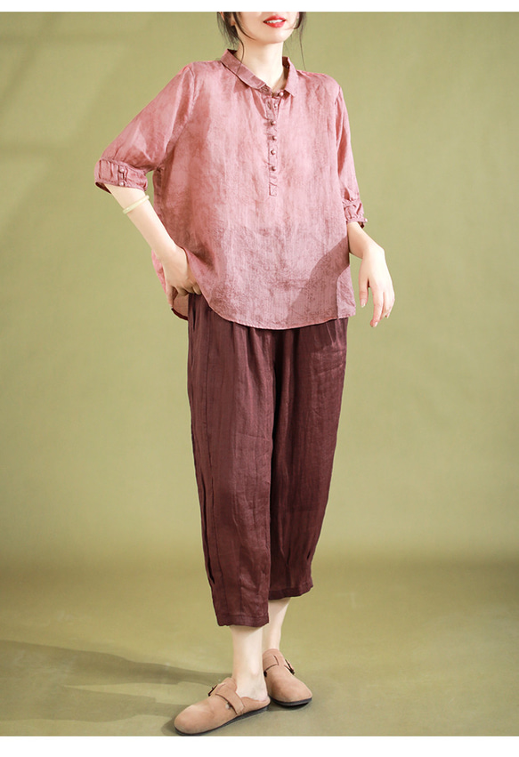 リネン カットソー レディース フレンチスリーブ ドルマンスリーブ Tシャツ 40代 50代 60代 女性 麻100 9枚目の画像