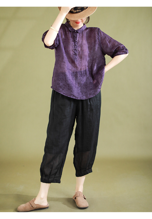 リネン カットソー レディース フレンチスリーブ ドルマンスリーブ Tシャツ 40代 50代 60代 女性 麻100 13枚目の画像