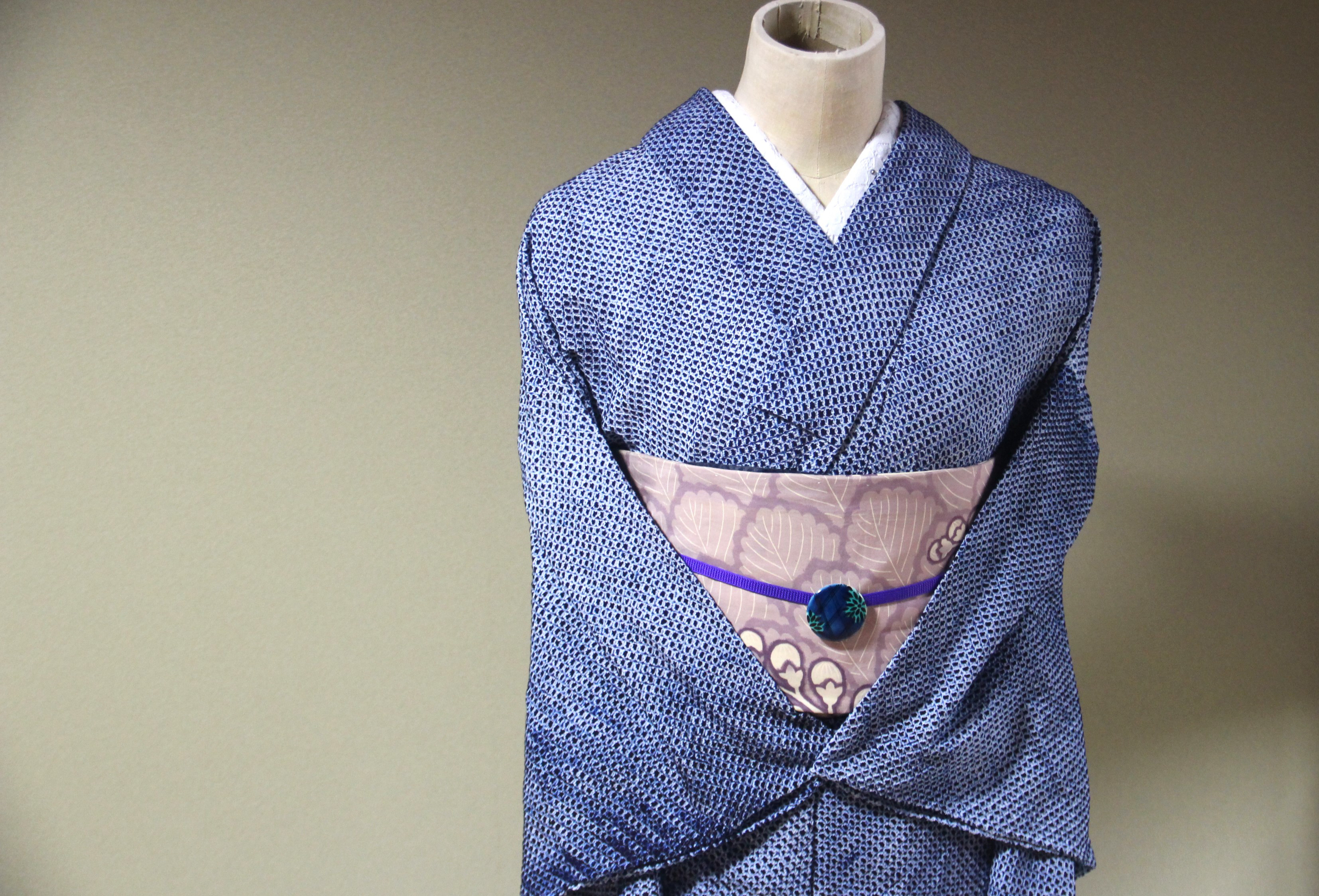 long ＊扇と花＊有松鳴海絞り浴衣 花 ブルー A705 | kimono tento