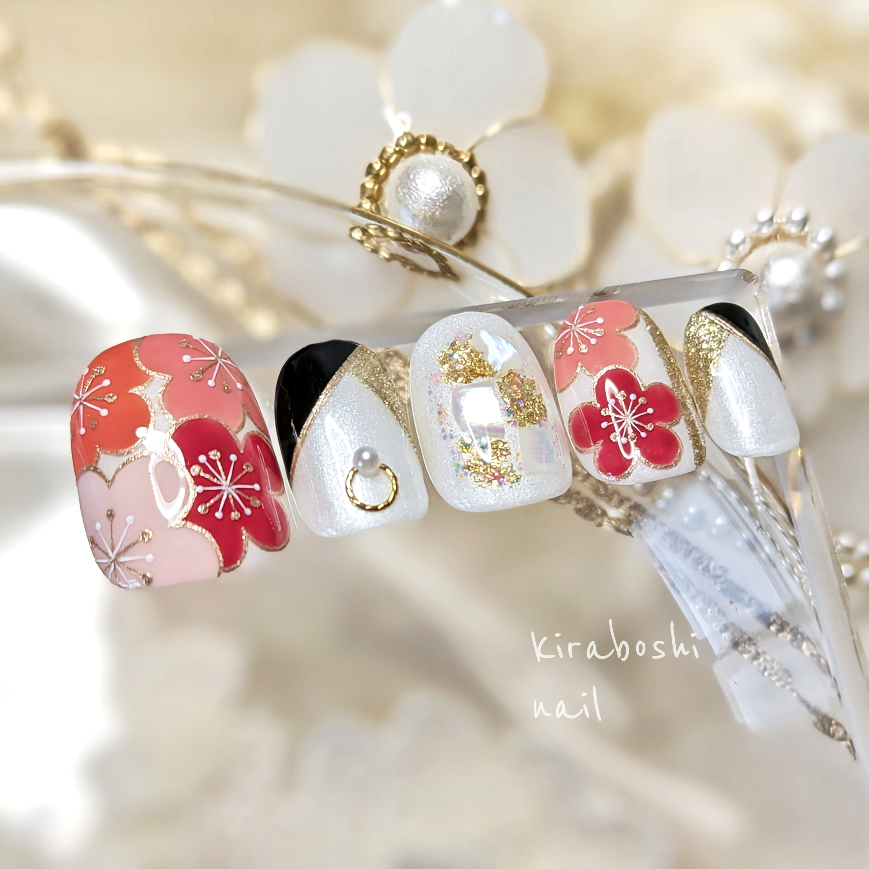 ★梅×和装変形フレンチ㊵×黒ネイル♡振袖・黒留袖・白無垢・色打掛【注文時サイズ必須です♡vol.82・vol.８】