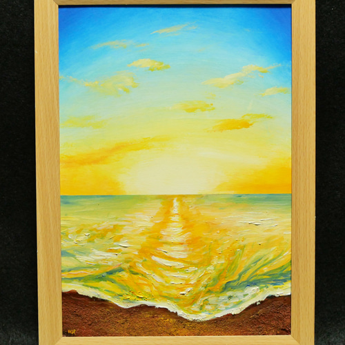 油絵 絵画 【朝日の砂浜】 | Pay ID