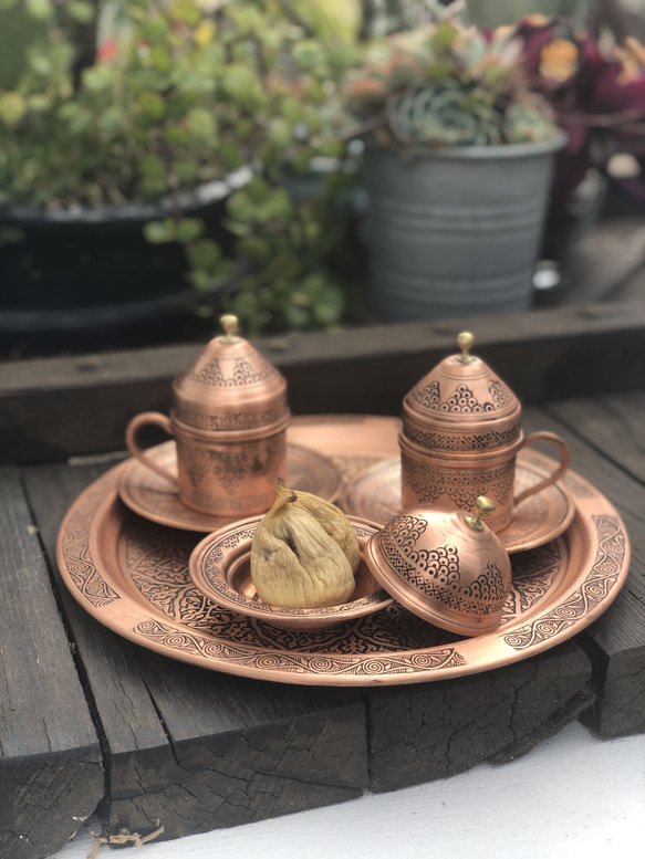 東トルコ産・銅製(真鍮)・コーヒーセット ティーカップ エーゲの恵み
