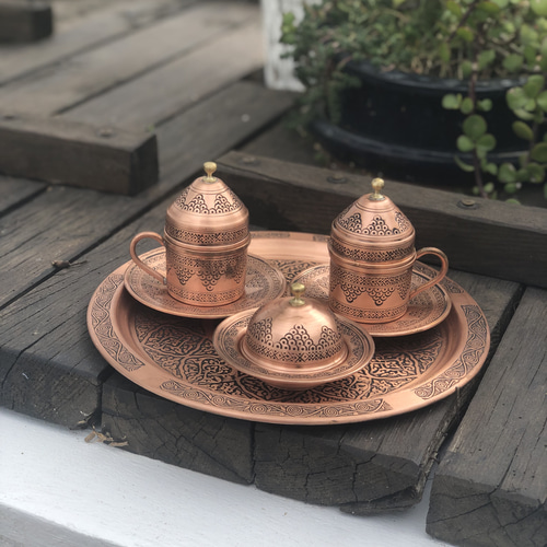 東トルコ産・銅製(真鍮)・コーヒーセット ティーカップ エーゲの恵み
