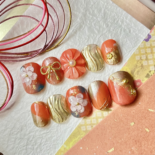 現品)ジェルネイルチップ ディズニー 成人式 振袖 夏 海 現品)ジェル