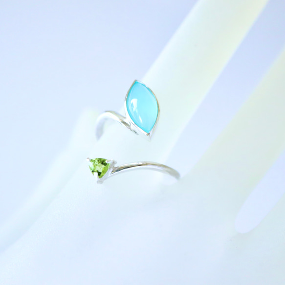 【Sot to】海藍玉髓和橄欖石開口戒指 第4張的照片