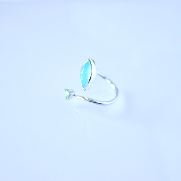 【Sot to】海藍玉髓和橄欖石開口戒指 第5張的照片