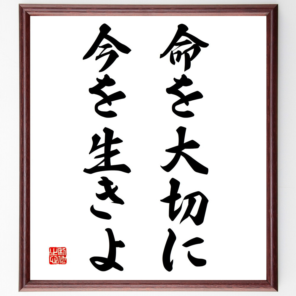 名言「命を大切に、今を生きよ」手書き書道色紙額／受注後の毛筆直筆（V3117） 5,083円