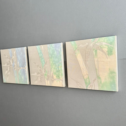 帯のファブリックパネル　淡く輝く竹林（3枚セット)　サスティナブル  着物リメイク　インテリア  和室　和モダン 3枚目の画像