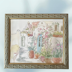 窓辺の風景（スペイン、グラナダ、原画、透明水彩、額付き） 絵画