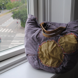 Bag   手縫いのバッグ　  布製　本革持ち手　スローファッション　ハンドメイド　1790 5枚目の画像