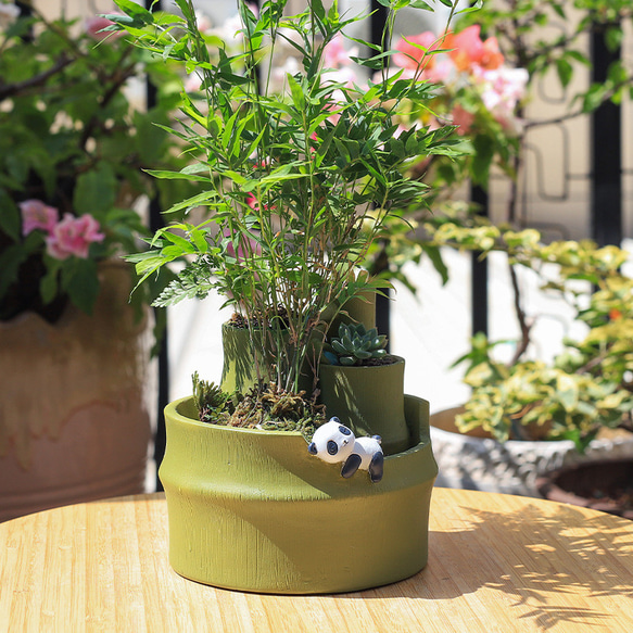 かわいい緑の竹 植木鉢 小型 卓上用 多肉植物用フラワーポット ペンホルダー 花器 収納 装飾品 2枚目の画像