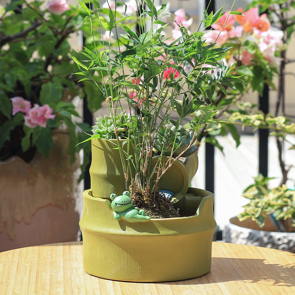 かわいい緑の竹 植木鉢 小型 卓上用 多肉植物用フラワーポット ペンホルダー 花器 収納 装飾品 1枚目の画像