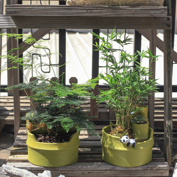 かわいい緑の竹 植木鉢 小型 卓上用 多肉植物用フラワーポット ペンホルダー 花器 収納 装飾品 5枚目の画像