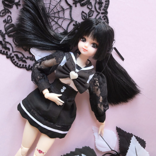 ドール服 リカちゃん 27cmドール 地雷系セーラーリボンブラウス