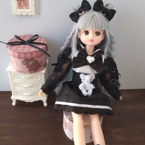 ドール服 リカちゃん 27cmドール 地雷系セーラーリボンブラウス