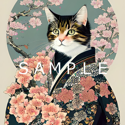 猫と花(新浮世絵画)A4 №s-1997 イラスト shizennokaze 通販