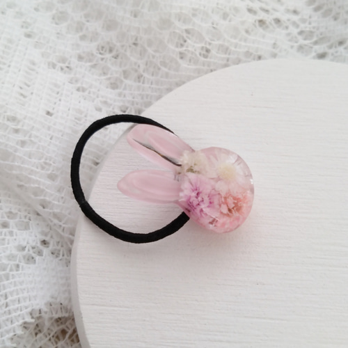 ヘアゴム キッズ ベビー うさぎ レジン ハンドメイド かすみそう