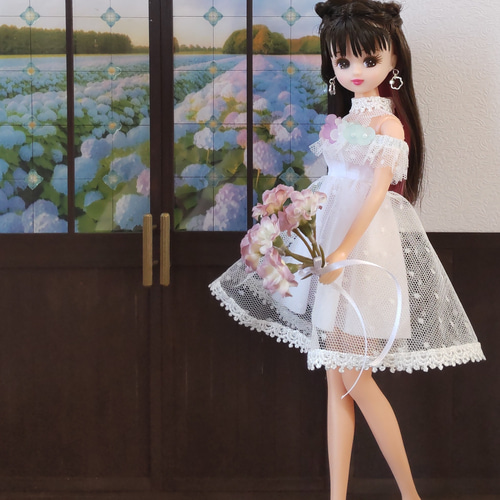 ドール服 リカちゃん 27cmドール ジューンブライド風 紫陽花 夏