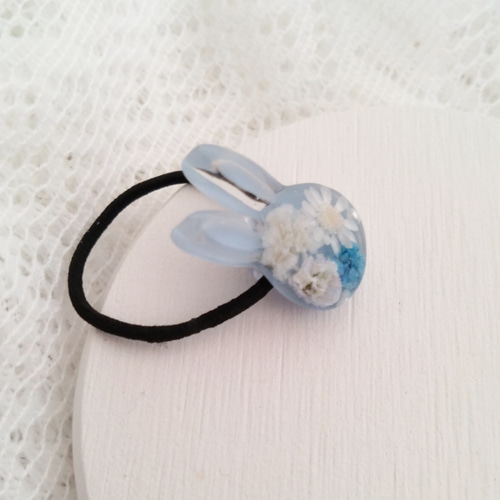 ヘアゴム キッズ ベビー うさぎ レジン ハンドメイド かすみそう 