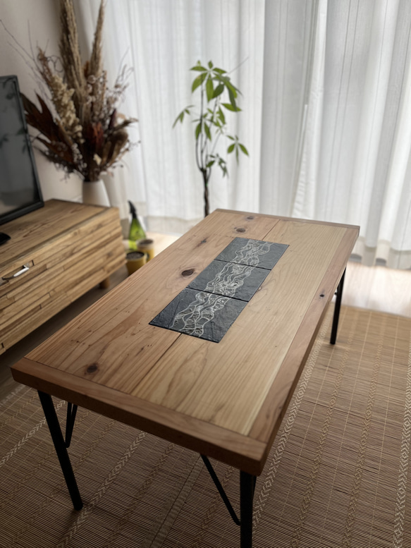[幅85cm] ローテーブル ナチュラル モダン タイルテーブル 天然木 スチール製 美濃焼き 海を感じる 11枚目の画像