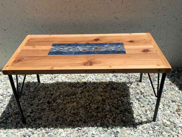 [幅85cm] ローテーブル ナチュラル モダン タイルテーブル 天然木 スチール製 美濃焼き 海を感じる 4枚目の画像