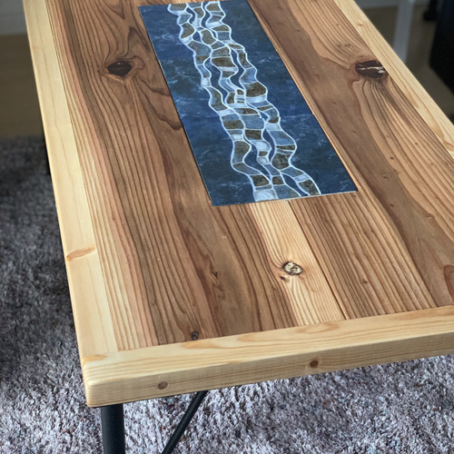 幅85cm] ローテーブル ナチュラル モダン タイル 天然木 スチール製-