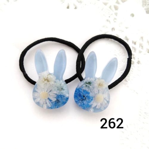かすみ草のハート♡うさぎのヘアゴム ハンドメイド レジン ドライ