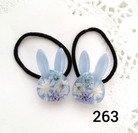 ヘアゴム キッズ ベビー うさぎ レジン ハンドメイド かすみそう 