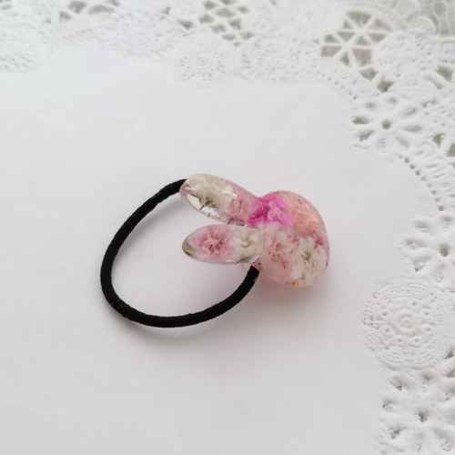 ヘアゴム キッズ ベビー うさぎ レジン ハンドメイド かすみそう