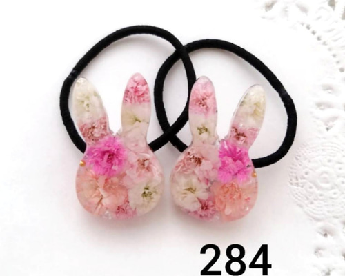 ヘアゴム キッズ ベビー うさぎ レジン ハンドメイド かすみそう